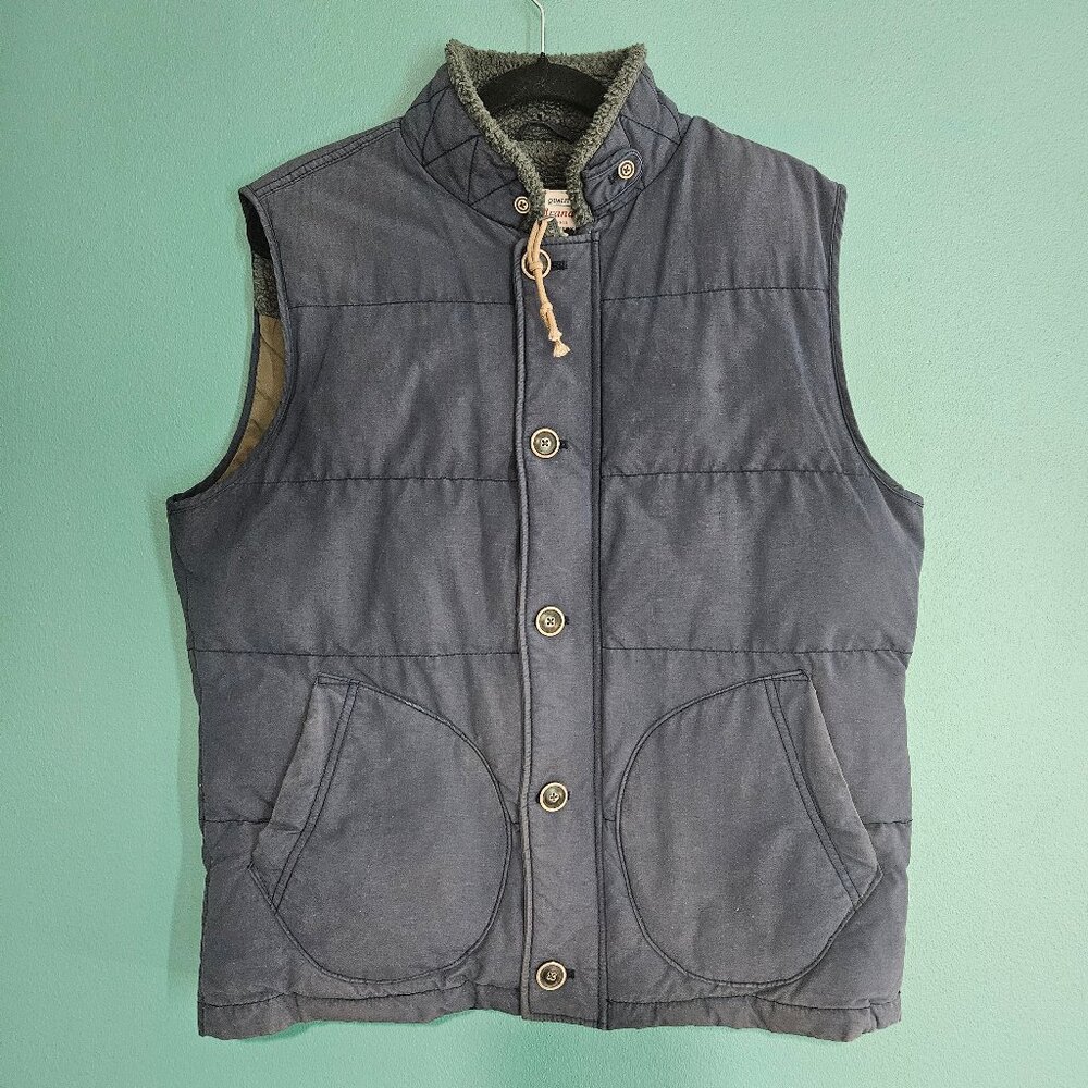 Vintage Lucky Brand Puffer Vest Mens Large Blue Gray Full Zip w/ Buttons